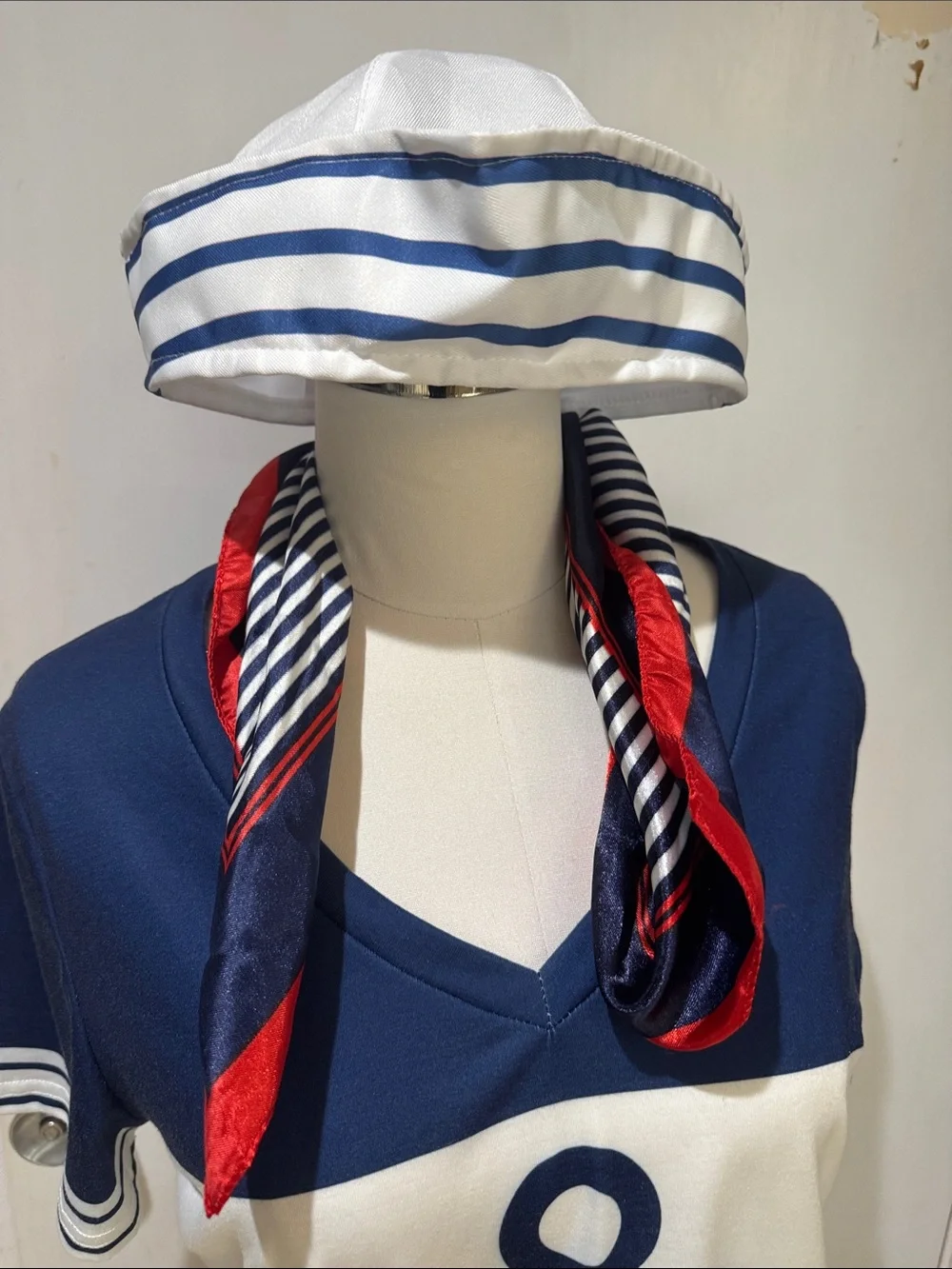 Nautical Anchor V-Neck Tunic Top - Navy and White, Har, Skirt & Scarf